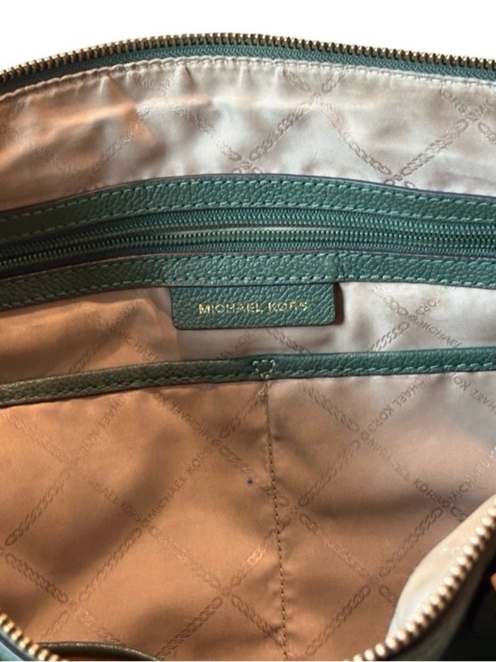 Michael Kors Forest Green Pebbled Leather Tote with Gold Hardware - Picture 6 of 15